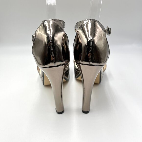 Touch Ups Womens 10M Metallic Silver Pewter Platform Dress Sandals Heels Shoes - Picture 6 of 16